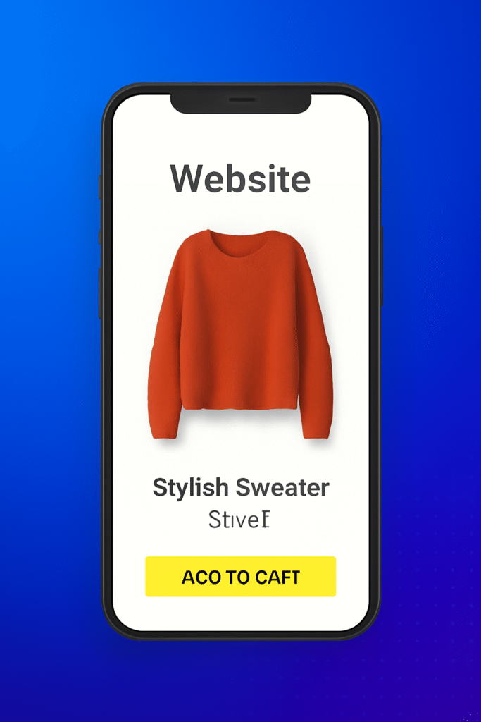 A clean, mobile-first e-commerce website design showing a product page with an 'Add to Cart' button.