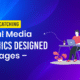 Promotional graphic with bold text “Get Eye-Catching Social Media Graphics Designed Packages” featuring an illustration of two people collaborating at a desk with laptops on a modern gradient background.
